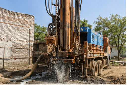 Drill rig boring a new borehole