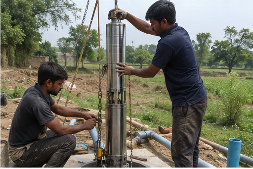 Submersible pump being fitted